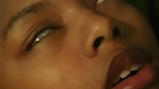 Young ebony with perky chest Meagan Reed gets on the top of knees upon suck a hard thick cock
